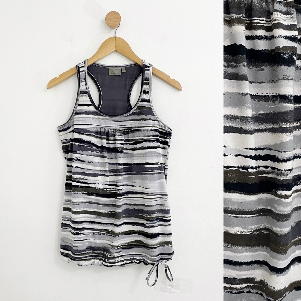 Athleta White Black Striped Racerback Tank Top